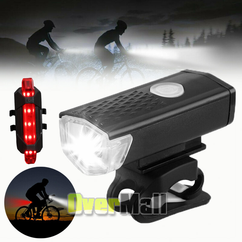 Bicycle Bike LED Front & Rear Headlight USB Rechargeable Cycling Light Lamp Kits