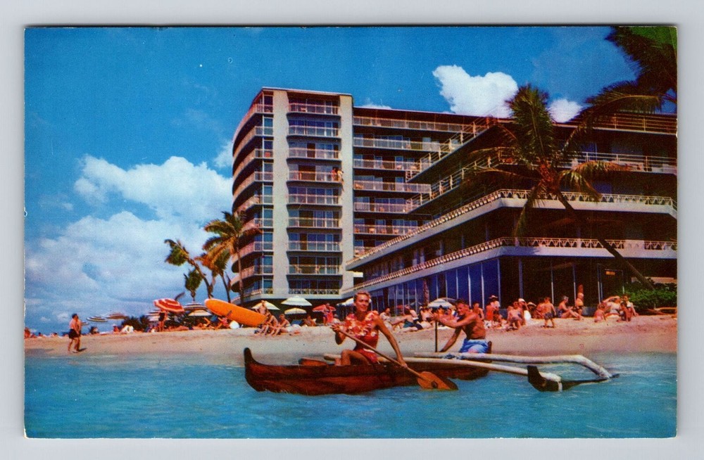 Waikiki HI-Hawaii, The Reef Hotel On The Beach, Vintage Postcard