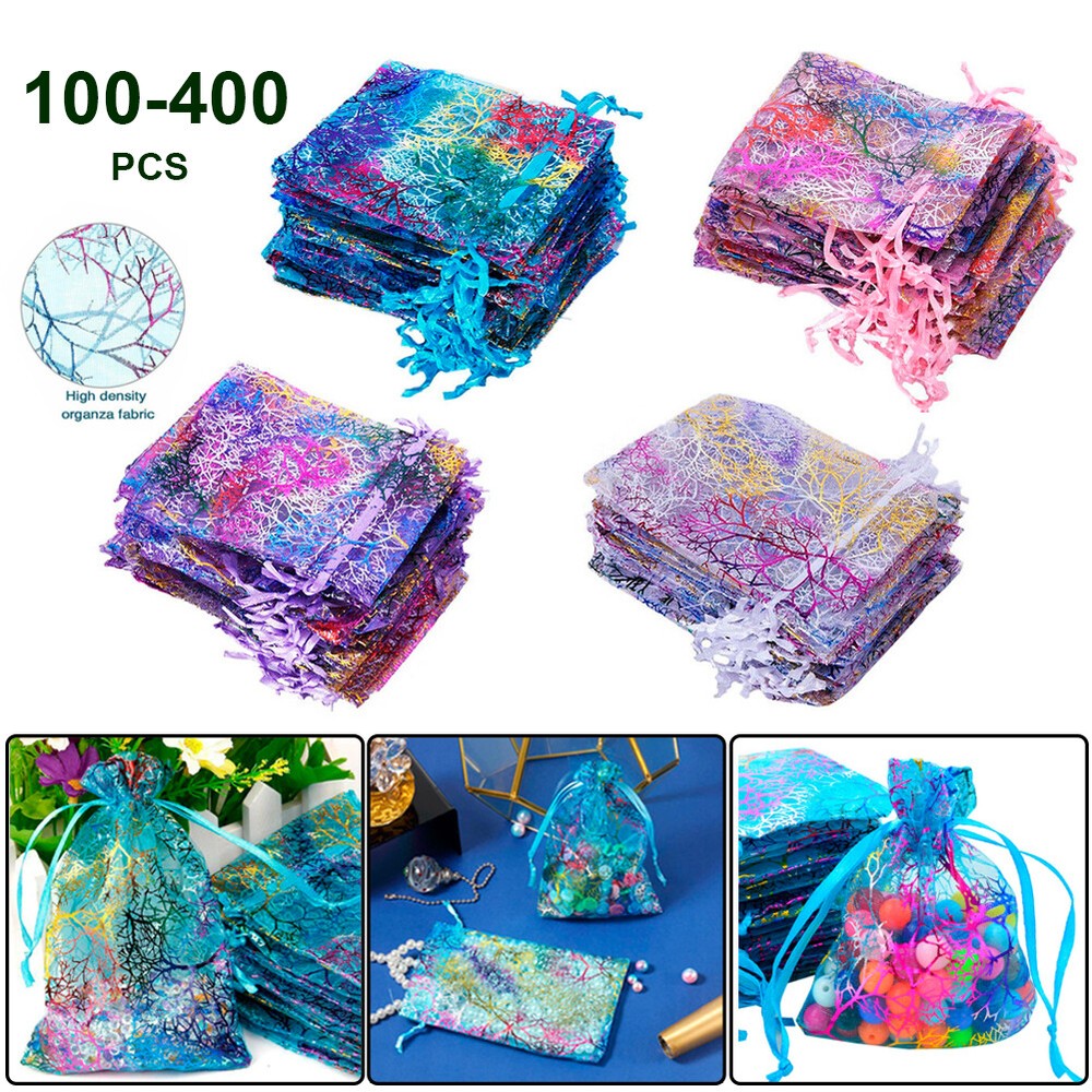100/200/400 Sheer Coralline Organza Favor Gift Bag Jewelry Pouches Wedding Party