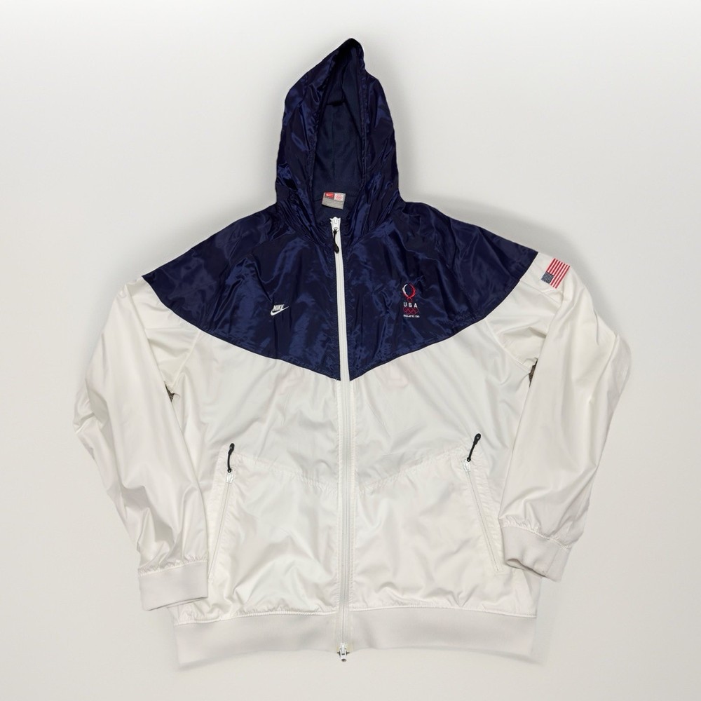RARE Nike Team USA Beijing 2008 Olympics Windbreaker Jacket White Blue Men’s XL