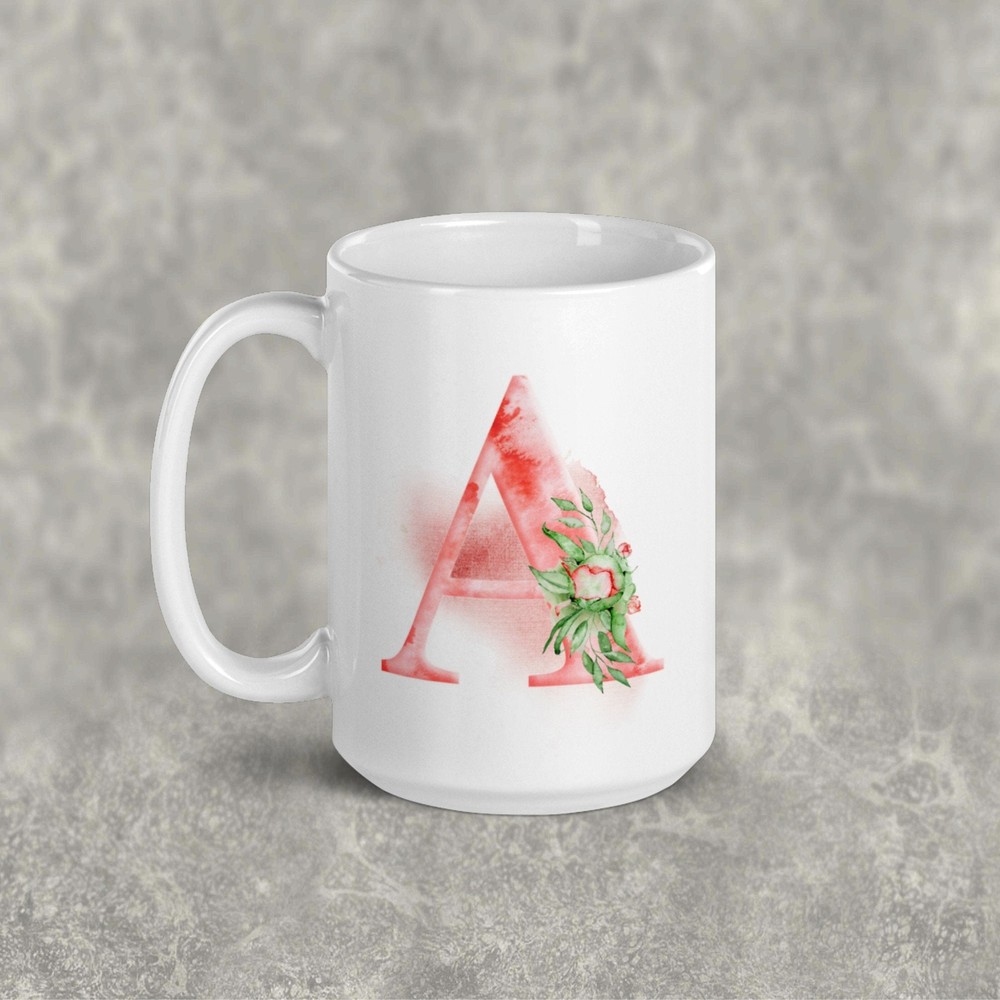 Monogram Initial Coffee Mug Large Tea Mug  Coffee Cup Watercolor Letter Cup