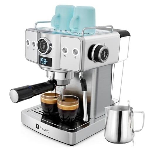 20 Bar Espresso Machine with Milk Frother Wand 60oz Capacity Silver