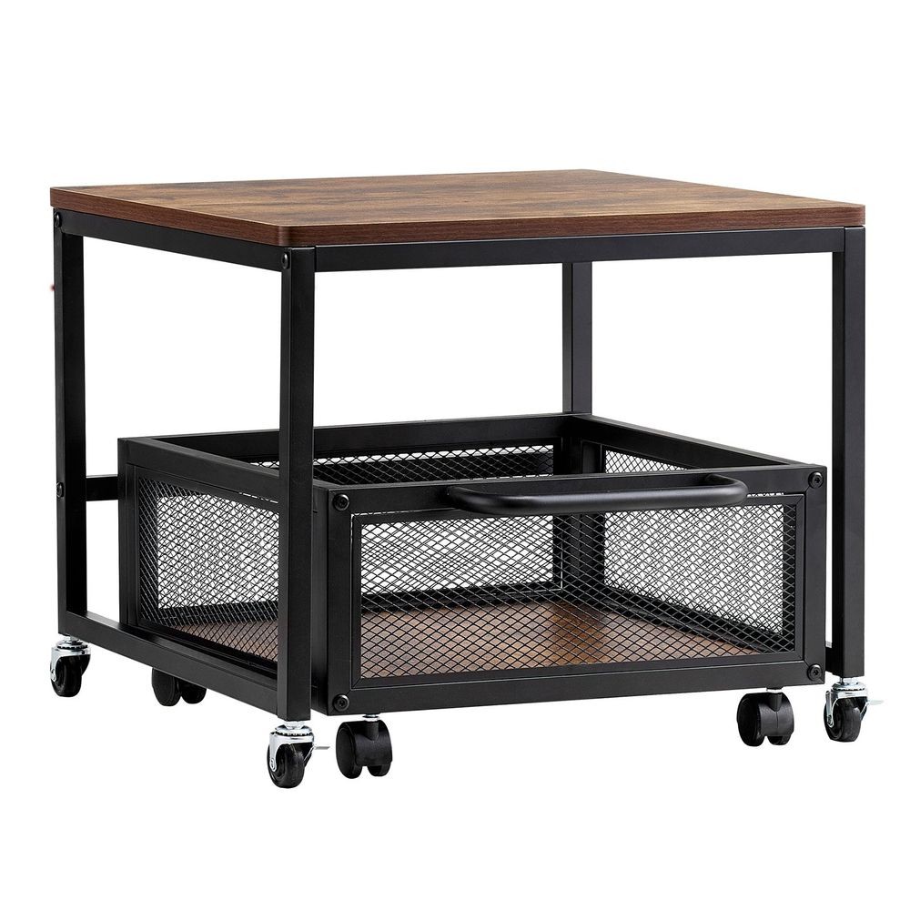 Mini Fridge Stand with Storage 198lbs Cart & Swivel Wheels Light Brown