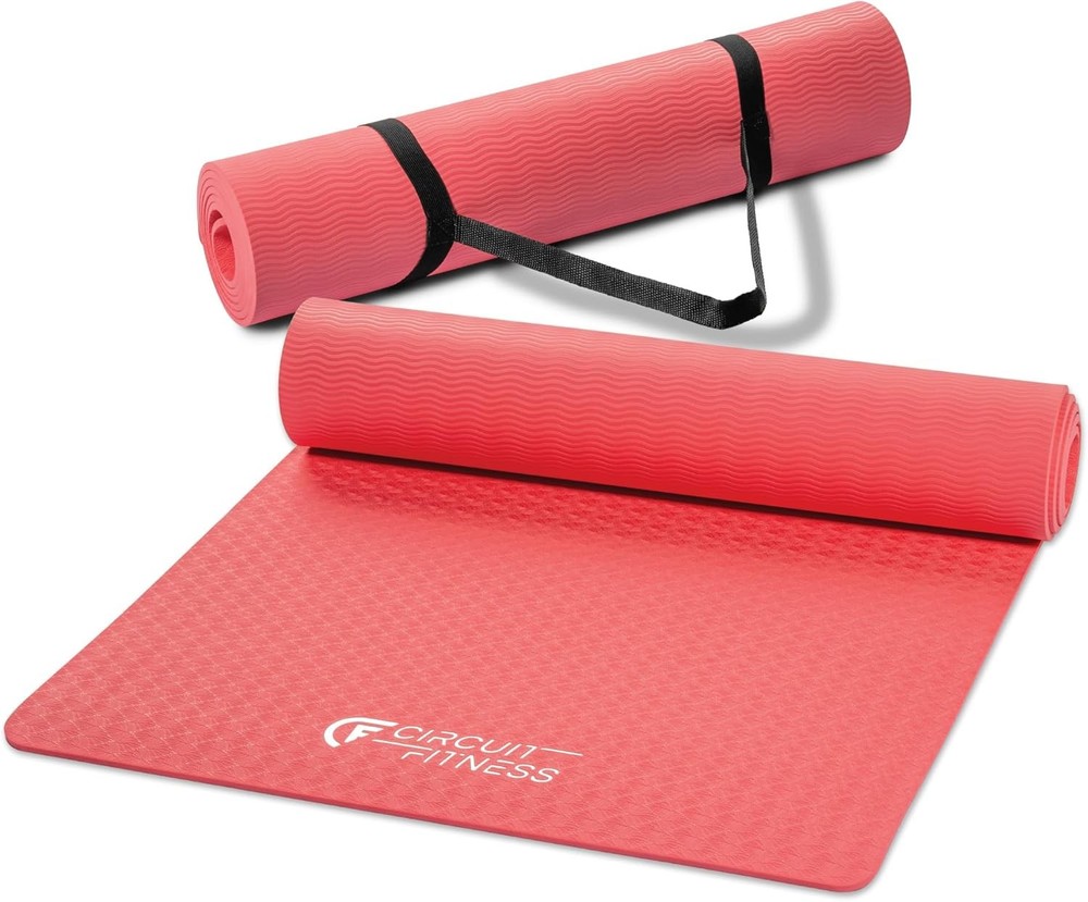 Non-slip multi-purpose exercise yoga mat with carrying strap by Circuit Fitness