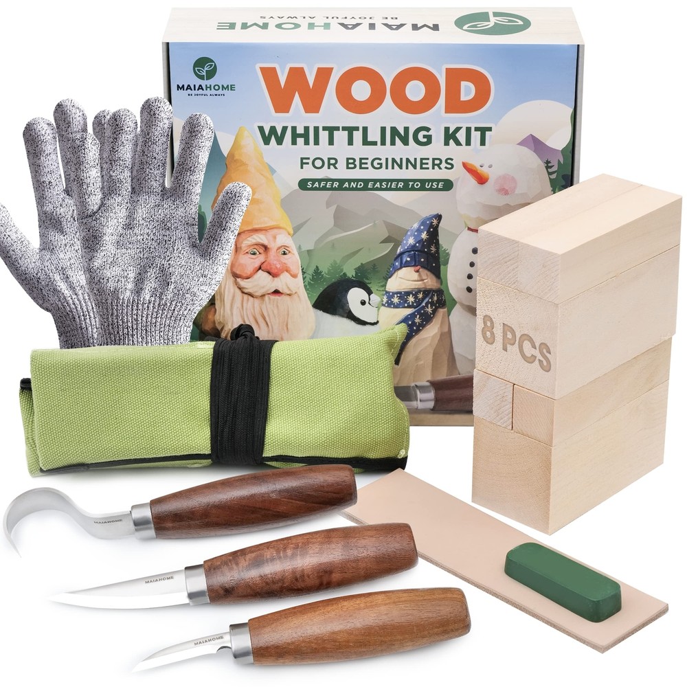 MaiaHome Wood Whittling Kit Includes 8-Basswood Wood Carving Blocks Set, 3PCs...