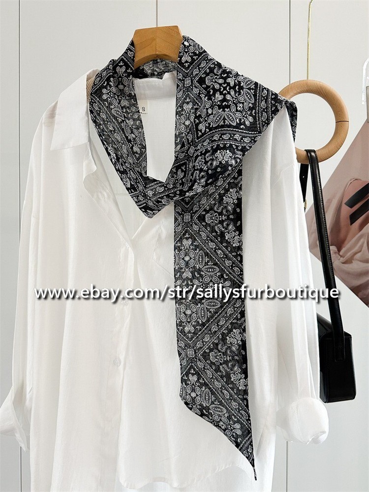 Sallys 100% Chiffon Silk Scarf Paisley Print 2 Layer Ribbon Necktie 180*10cm