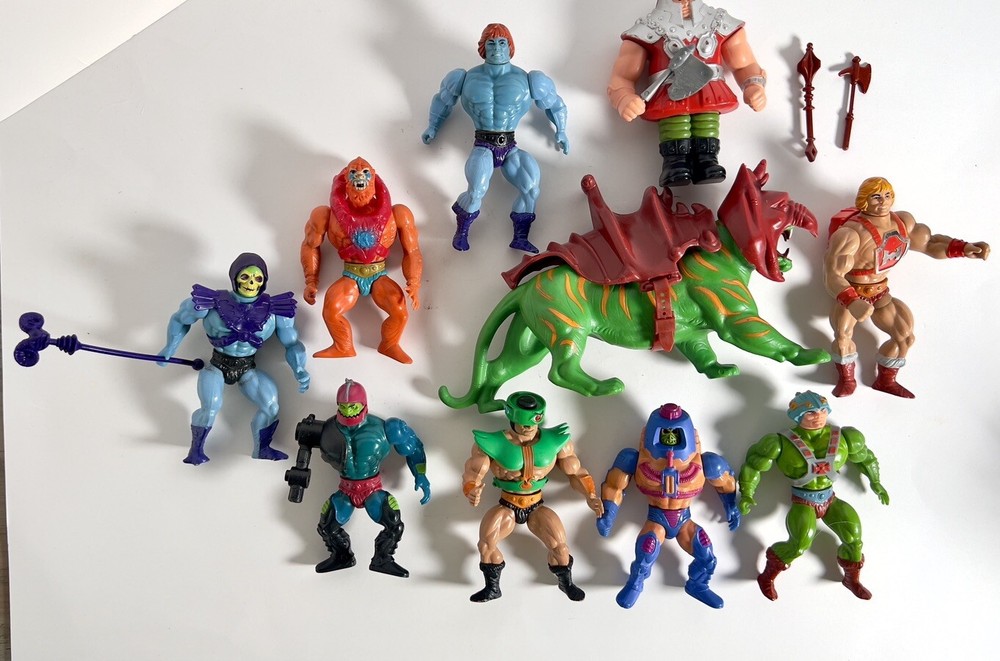 1982 Vintage He-Man MOTU Battle Cat Figure with 9 Action Figures  