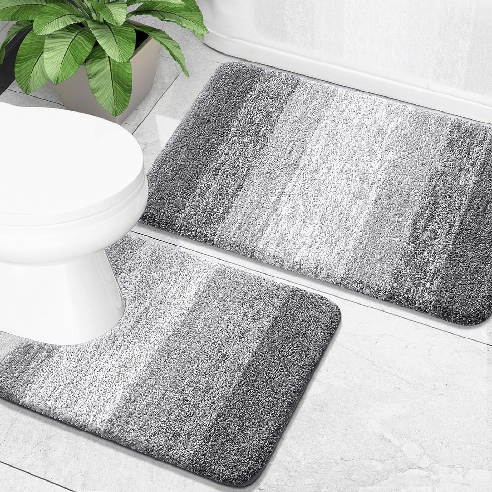 Soft Grey OLANLY Bathroom Rug Set 30x20 + U-Shape 24x20