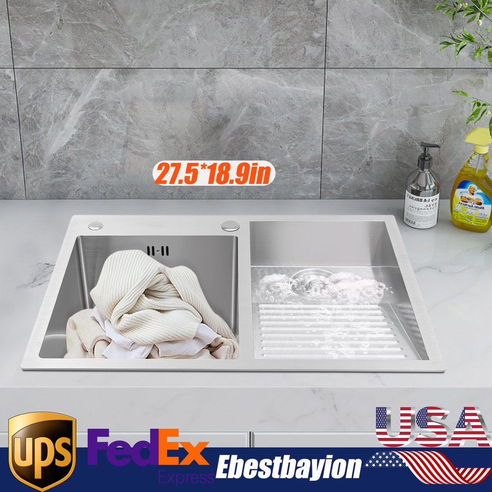 Stainless Steel Double Basin Utility Sink For Laundry Rooms