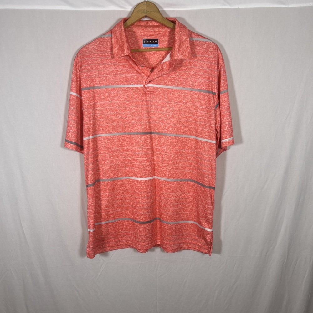 PGA Tour Men’s Golf Polo Shirt Size XL Pink Silver Striped- Performance Golfwear