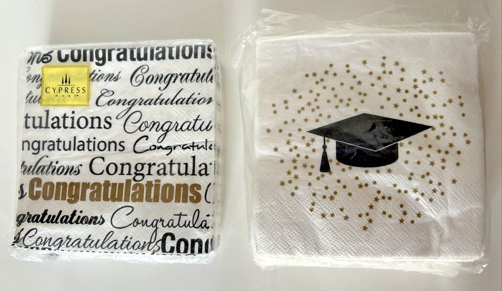 Unused Graduation Napkins 30-Ply Congratulations + 34-Ply Cap Design