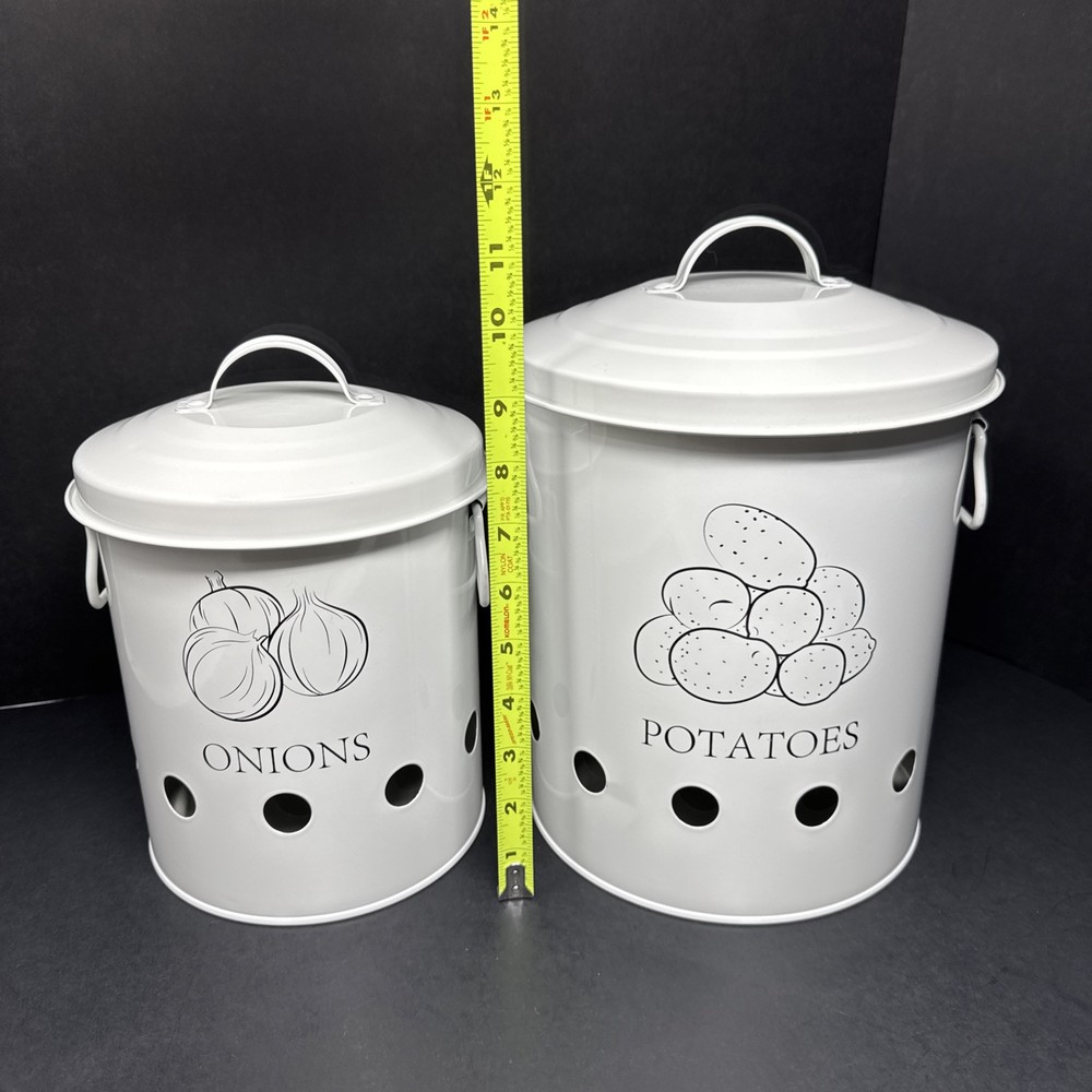 2-Pack Metal Potato & Onion Storage Bins with Vented Lids & Handles