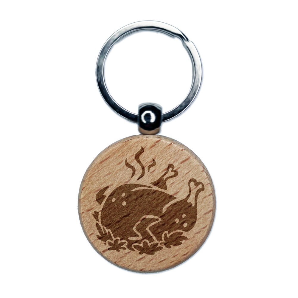 Delicious Turkey Dinner Thanksgiving Engraved Wood Round Keychain Tag Charm