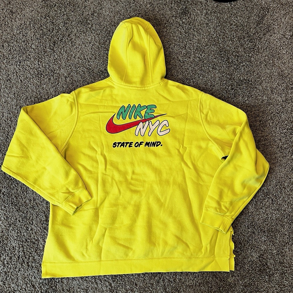 Nike NYC State of Mind Fleece Hoodie Yellow Mens 2XL Tennis Club Pullover
