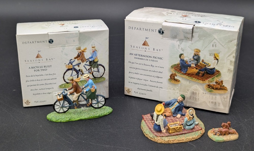 DEPT 56 SEASON'S BAY AN AFTERNOON PICNIC #53420 & BICYCLE BUILT FOR TWO #53421