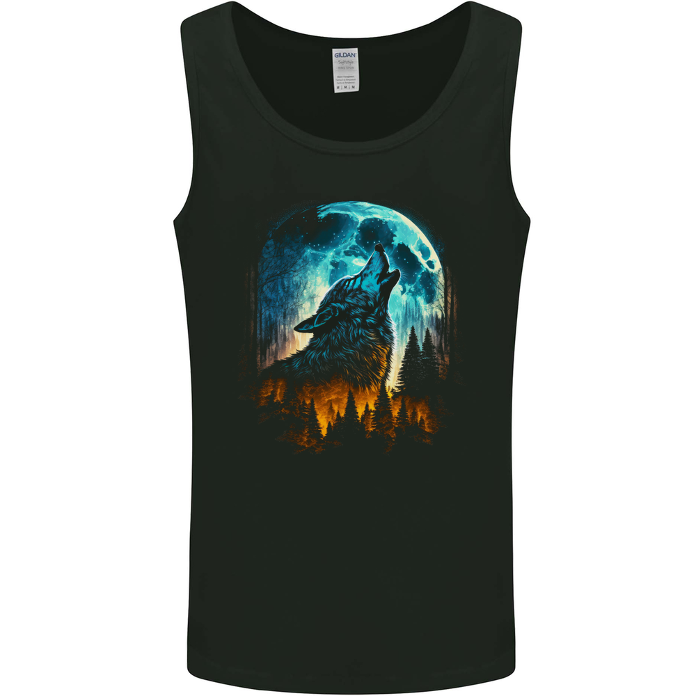 Moon and Wolf Fantasy Mens Vest Tank Top
