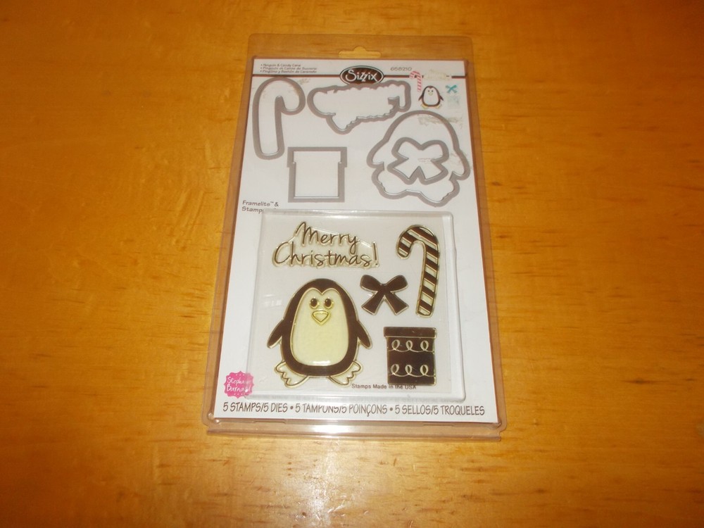 Sizzix PENGUIN & CANDY CANE stamp & die set #658210 NOS