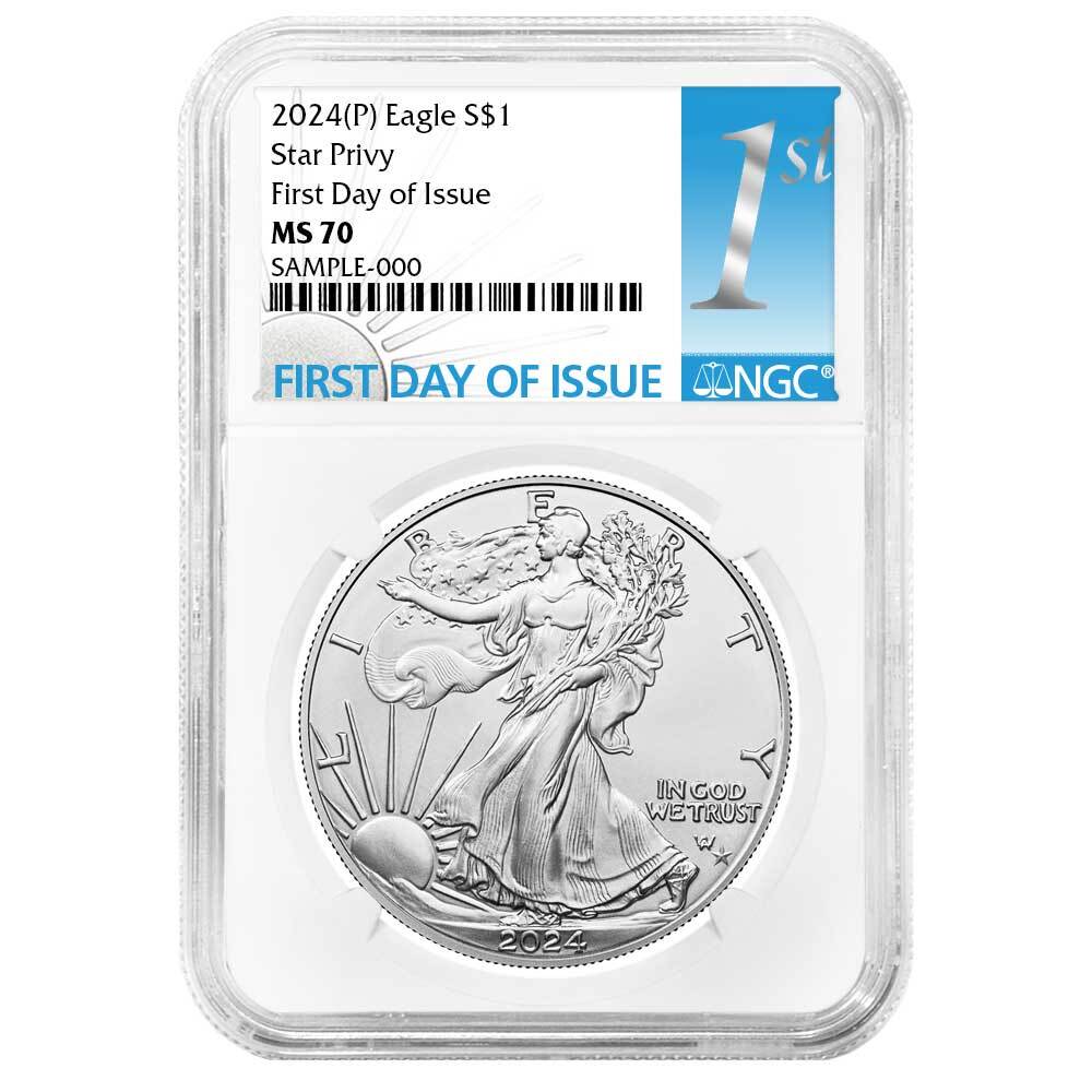 Presale - 2024 (P) $1 American Silver Eagle Star Privy NGC MS70 FDI First Label-image