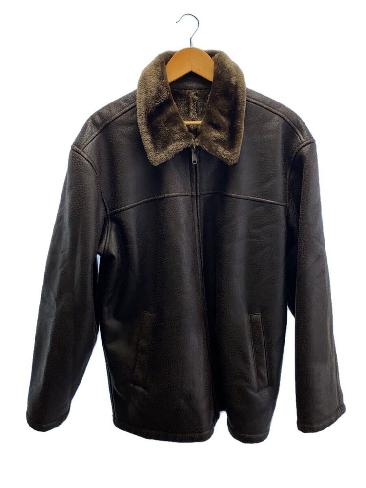Leather Jacket Blouson Polyester Brown Plain Size L Style Db4805 1266