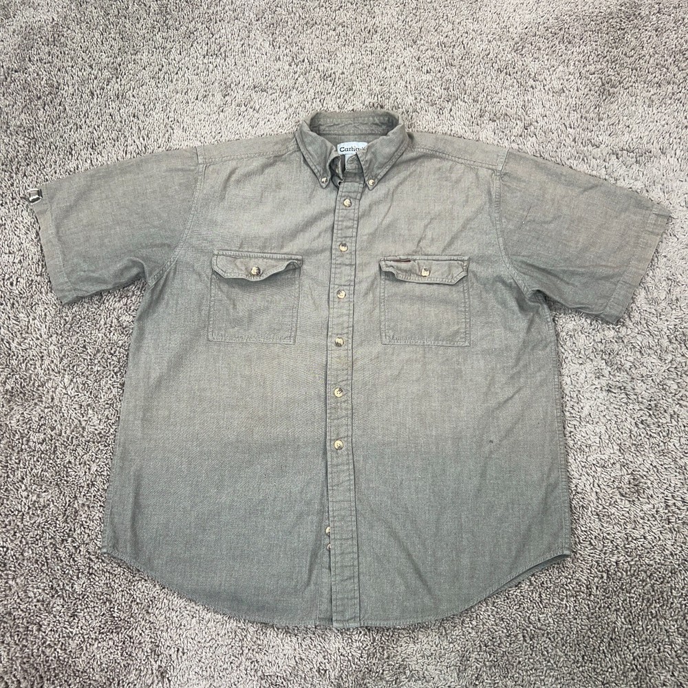 Carhartt Shirt Mens Large Gray Double Pocket Work Outdoor Heritage Distressed
