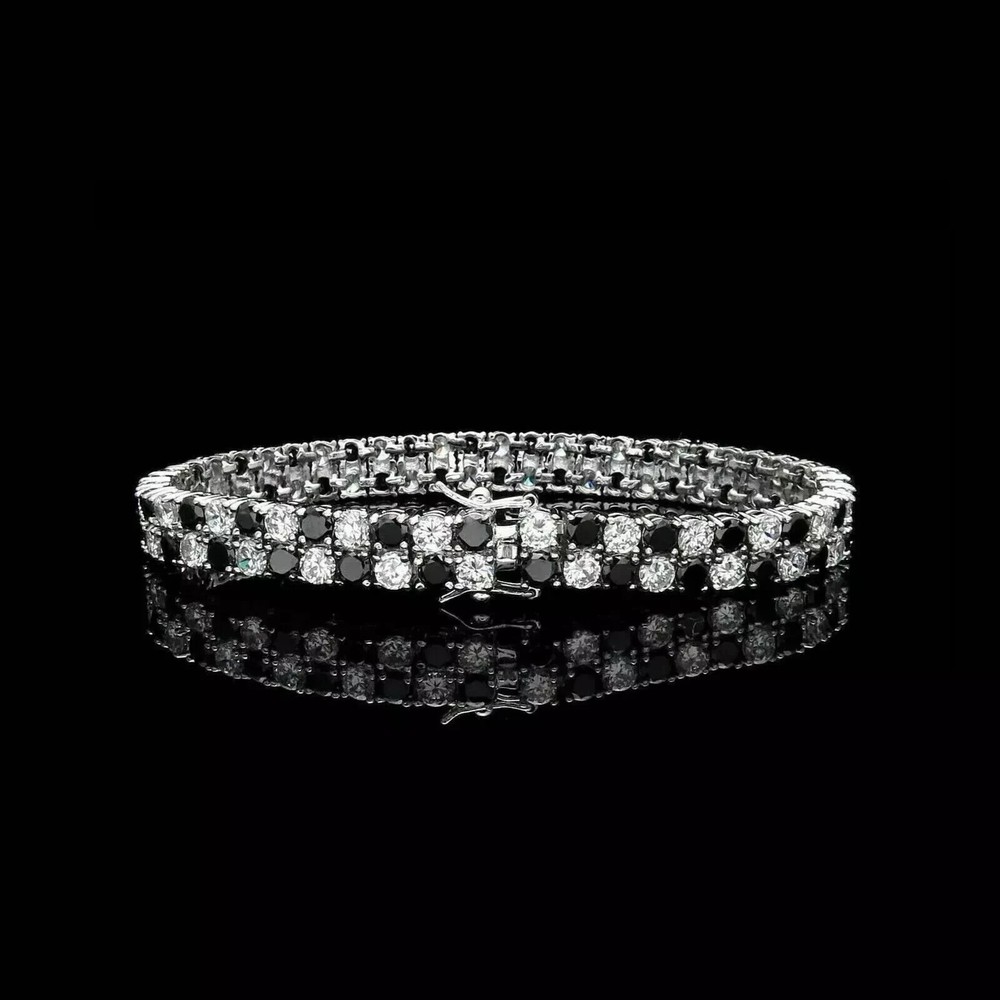 11CT Lab-Created Black Diamond Men's Tennis Bracelet in 14K White Gold Plated, 7.5 Inches