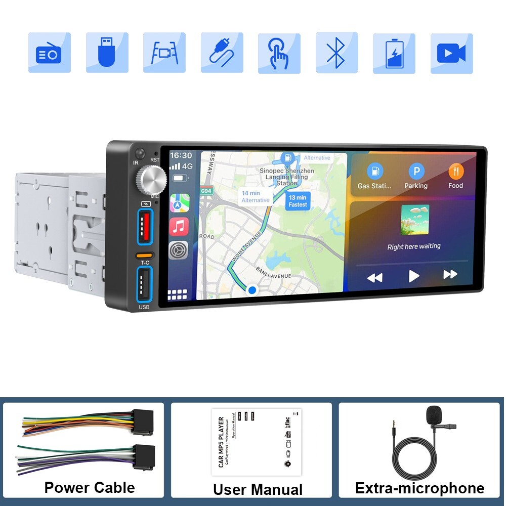 Single Din Car Stereo Wireless Apple Carplay 6.9 Touchscreen Bluetooth Radio AM