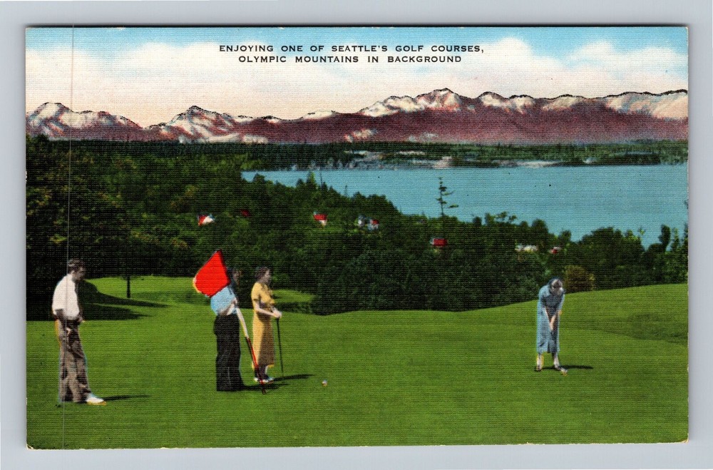 Vintage Seattle WA Golf Course Postcard with Olympic Mountains View