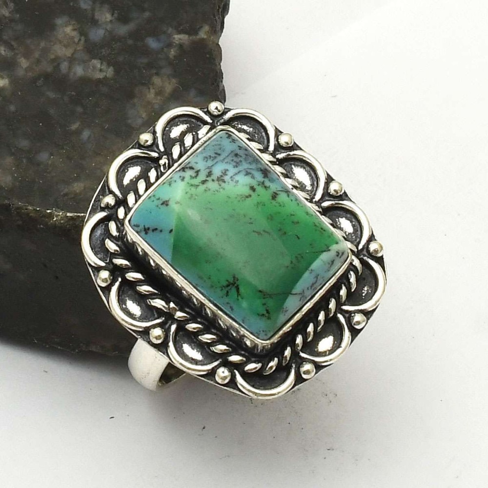 Dendrite Opal Gemstone Ethnic Handmade Ring Jewelry Gift US Size-8.25 AR 74151