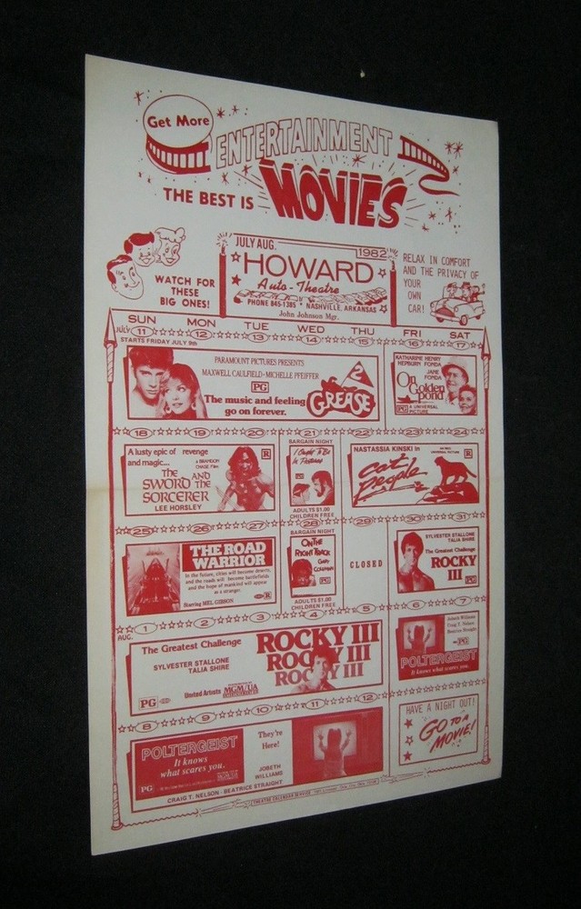 Vintage Nashville Arkansas Grease Rocky Poltergeist Mad Max Road Warrior Cat People Movie Posters  