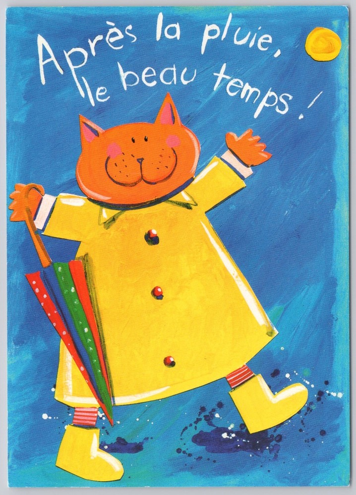 Vintage French Art Postcard with Adorable Cat Drawing