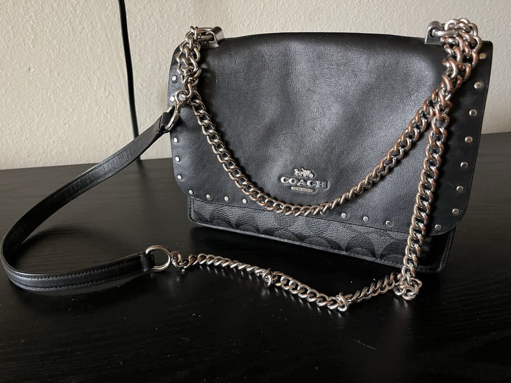 Coach Mini Leather Crossbody Bag Black Chain Authentic GREAT Condition!!!
