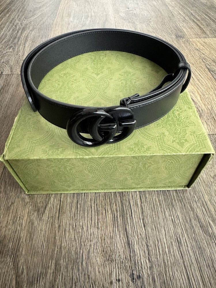 GUCCI Thin Belt | Black Leather w/ Black GG Marmont Buckle | Size 95
