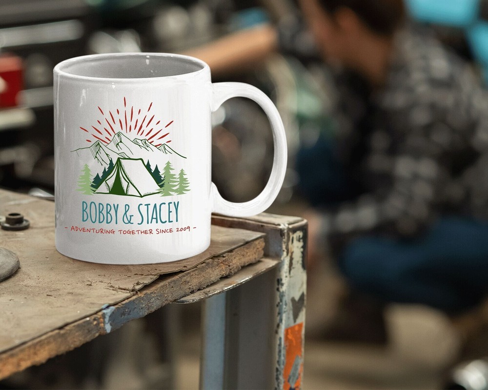 Personalized Custom Roughing It Tent Style  White Coffee Mug Design 6
