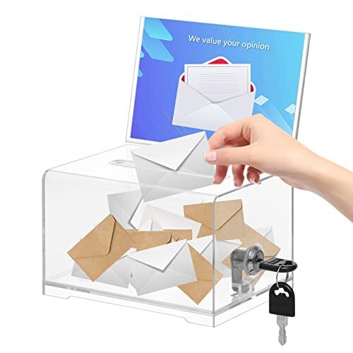 Clear Donation Box with Lock Ballot Box with Sign Holder Suggestion Box Storag