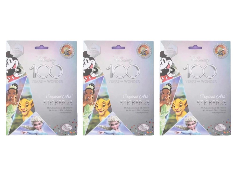 3 Disney 100 Years Crystal Art Sticker Packs by Craft Buddy