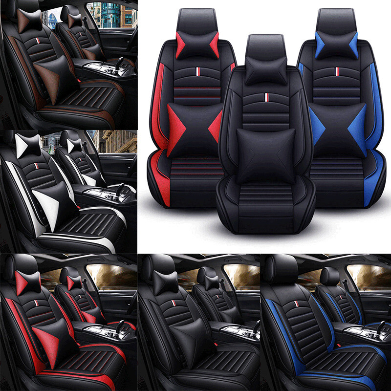 5-Seats Universal Car Seat Covers Full Set Leather Front Rear Cushions Covers