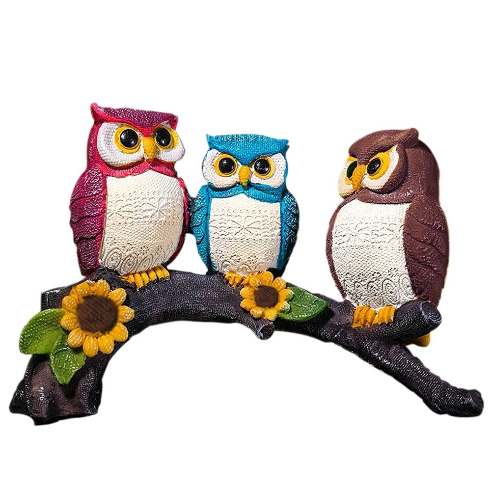 Beautiful Resin Owl Family Decorative Statue  Home Decor (Pack of 1. Multicolour