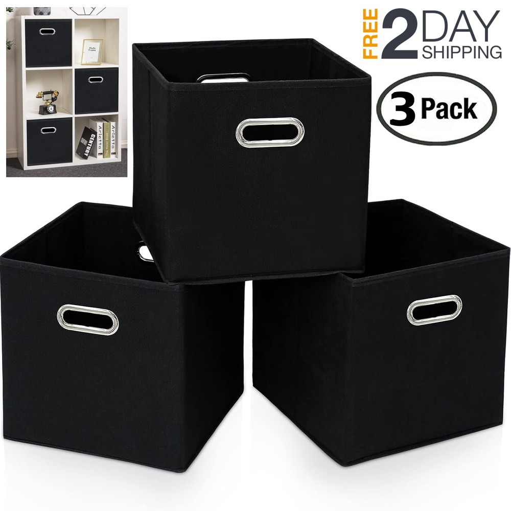 Black 13-Inch Fabric Storage Cubes 3-Pack Foldable Organizer Bins Clearance Sale-image