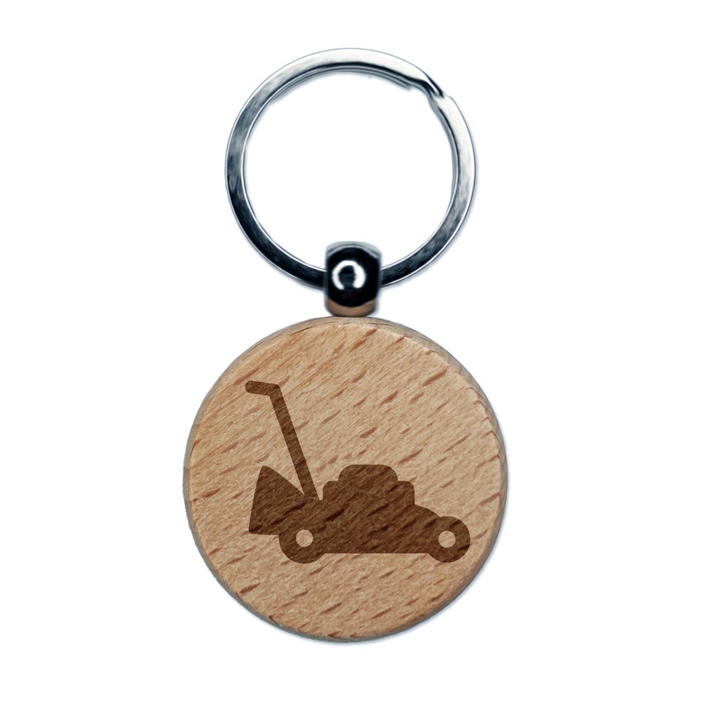 Lawn Mower Engraved Wood Round Keychain Tag Charm