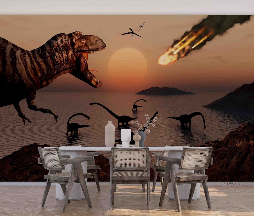 3D Dinosaur Comet Impact Illustration Wall Murals Wallpaper Murals Wall Sticker