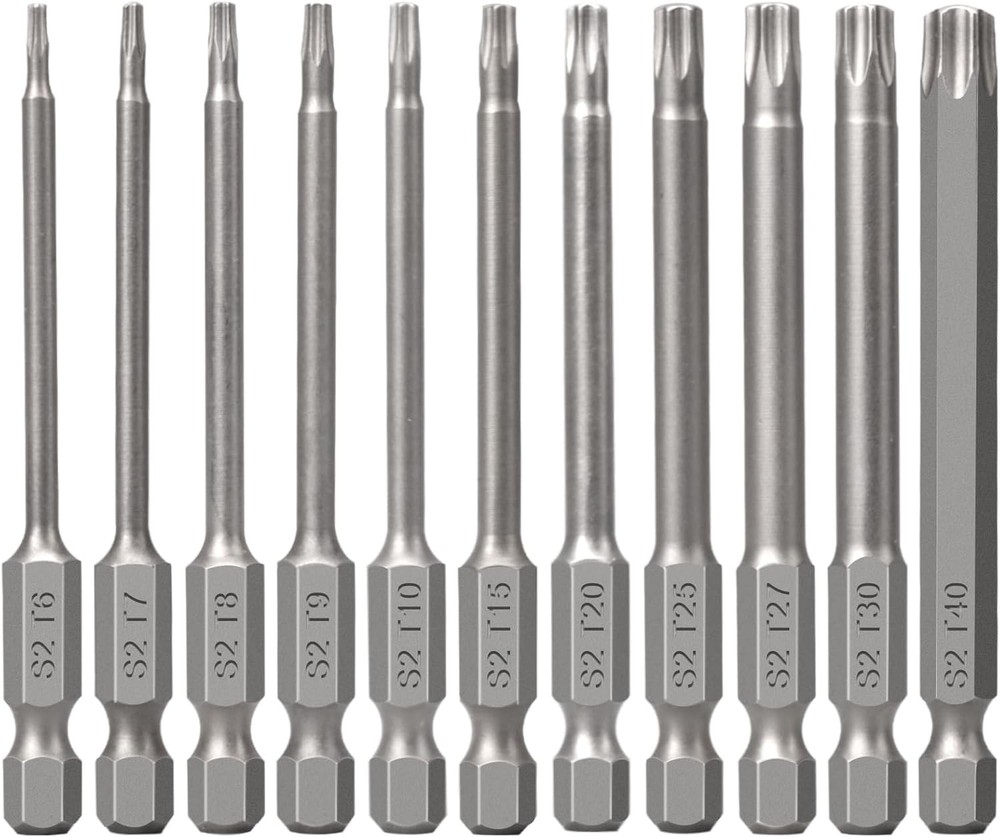 11-Piece Torx Bit Set T6 to T15 1/4 Inch Hex Shank Silver