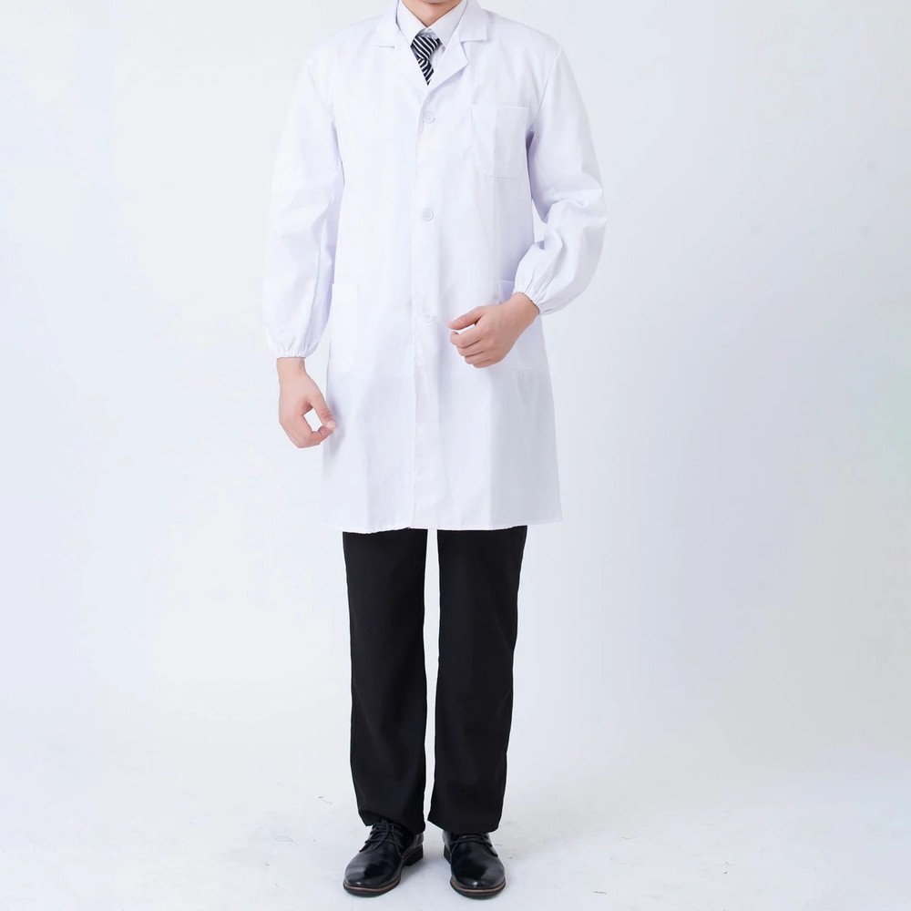 Medical Student White Lab Coat with Elastic Cuffs for Hospital Comfort