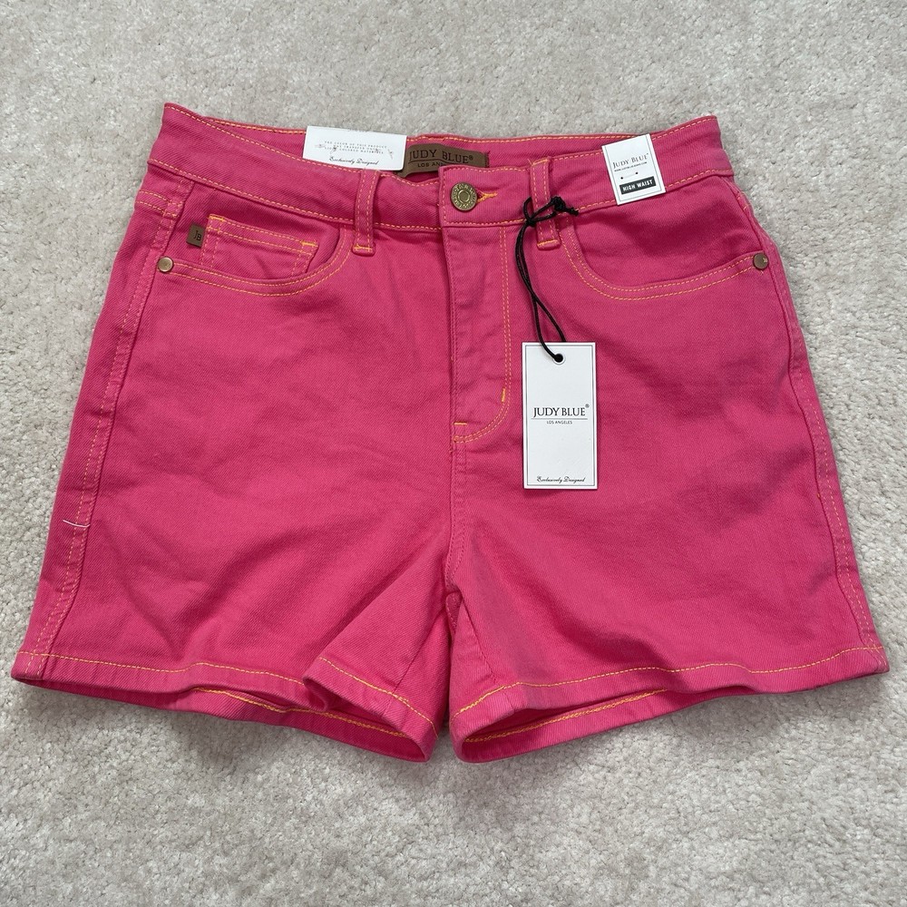 NWT Judy Blue High Waist Garment Dyed Shorts Womens M Magenta Pocket Embroidery