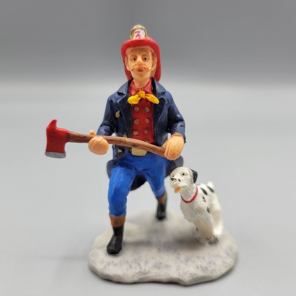 Vintage Lemax Christmas Village Fireman with Ax and Dalmatian Dog Figurine 2.75