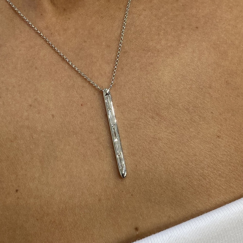 14K White Gold Pendant Necklace 0.3ct Baguette Lab-Created Diamond F/VS Gift
