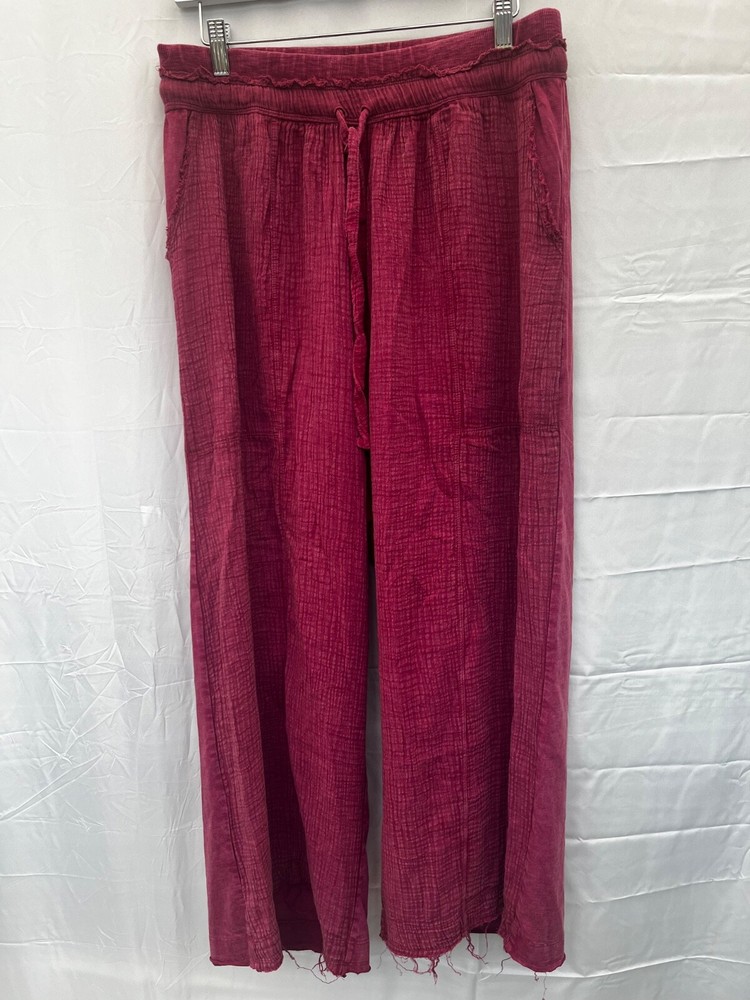 Pink cotton blend wide leg trousers for women size L W34 L25 daily wear