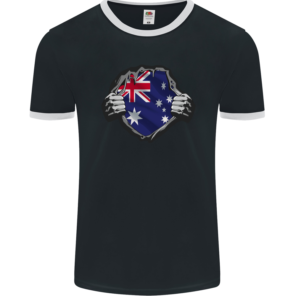 Australian Flag Ripped  Australia Day Gym Mens Ringer T-Shirt FotL
