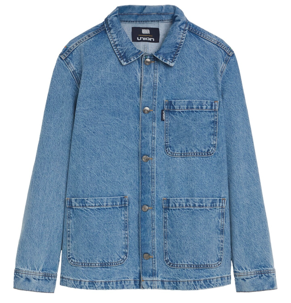 UNION Denim Chore Jacket for Men with Patch Pockets Light Wash Cotton BNWT £56.99