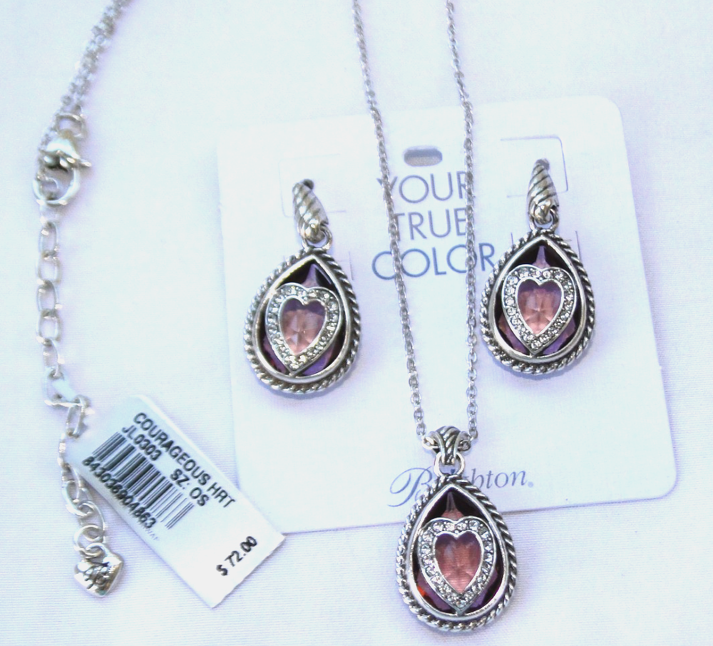 NWT Brighton Your True Colors Courageous Pink Crystal Necklace and earrings $144
