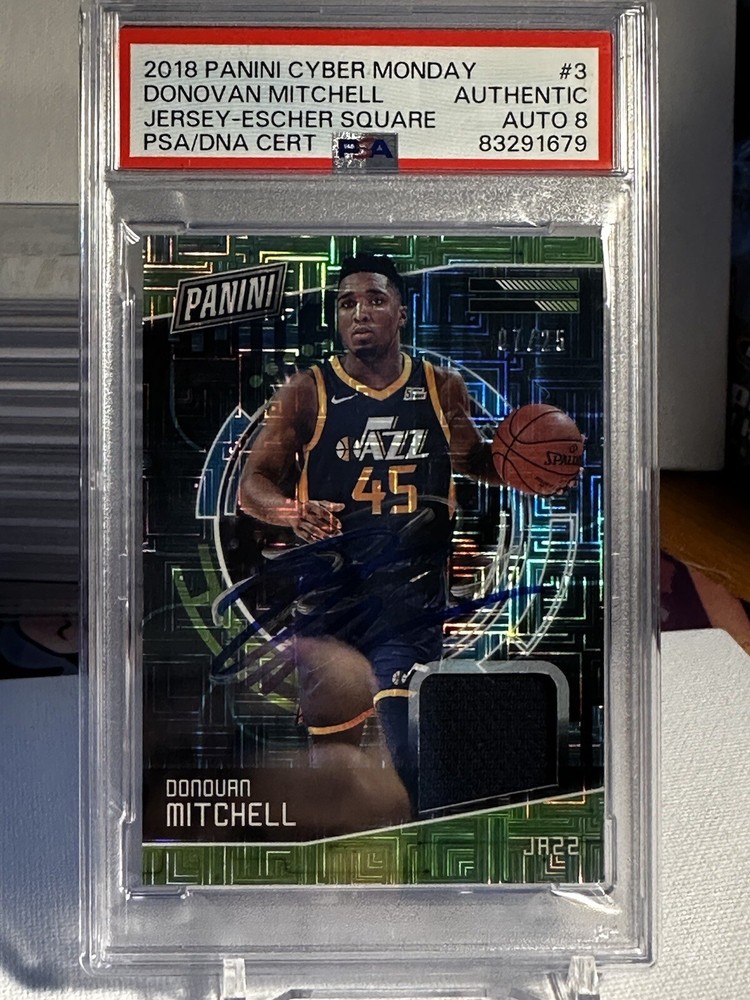 Donovan Mitchell 2018 Panini Cyber Monday JERSEY PATCH /25 PSA/DNA Auto 8 Pop 1-image
